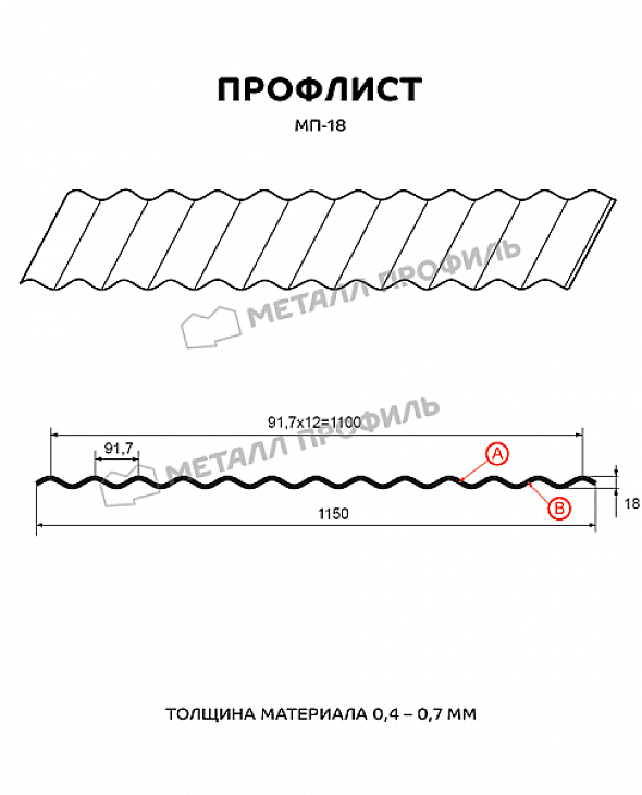 Профнастил МЕТАЛЛ ПРОФИЛЬ МП-18 RAL9002 - 2