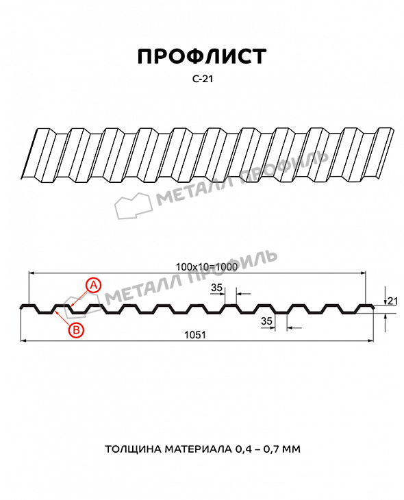 Профнастил МЕТАЛЛ ПРОФИЛЬ С-21 RAL7005 - 2