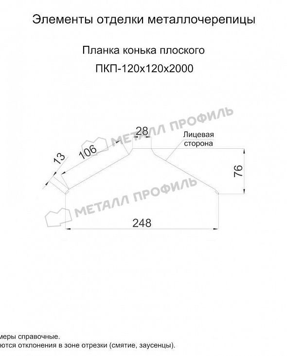 Доборные элементы МЕТАЛЛ ПРОФИЛЬ Планка конька плоского Copper (Медный) - 2